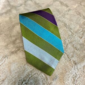 Express Striped Green Blue & Purple Silk Tie NWOT 3.75” Wide 57” Long